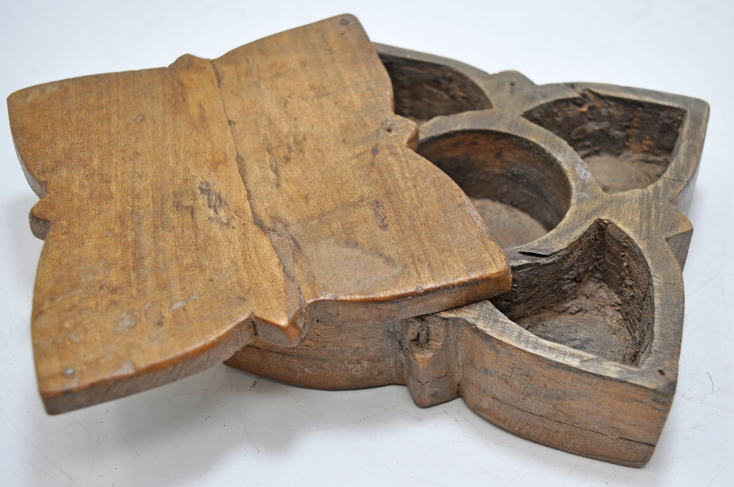 Antique Wooden Kitchenware Spice Box Original Old Hand Carved