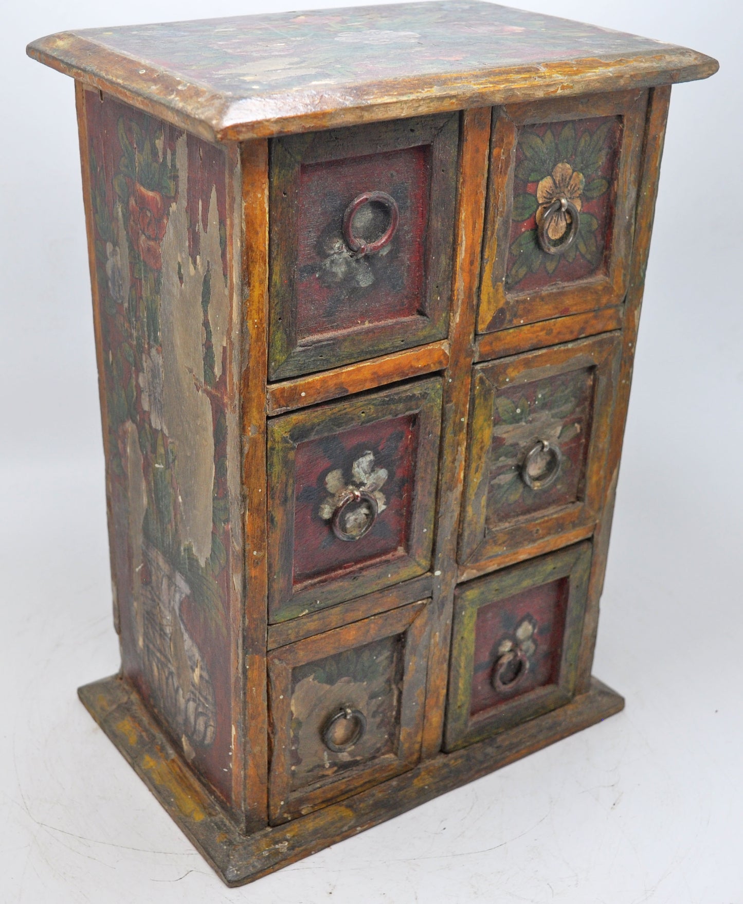 Vintage Wooden Mini Chest of Drawers Jewellery Storage Original Old Hand Painted