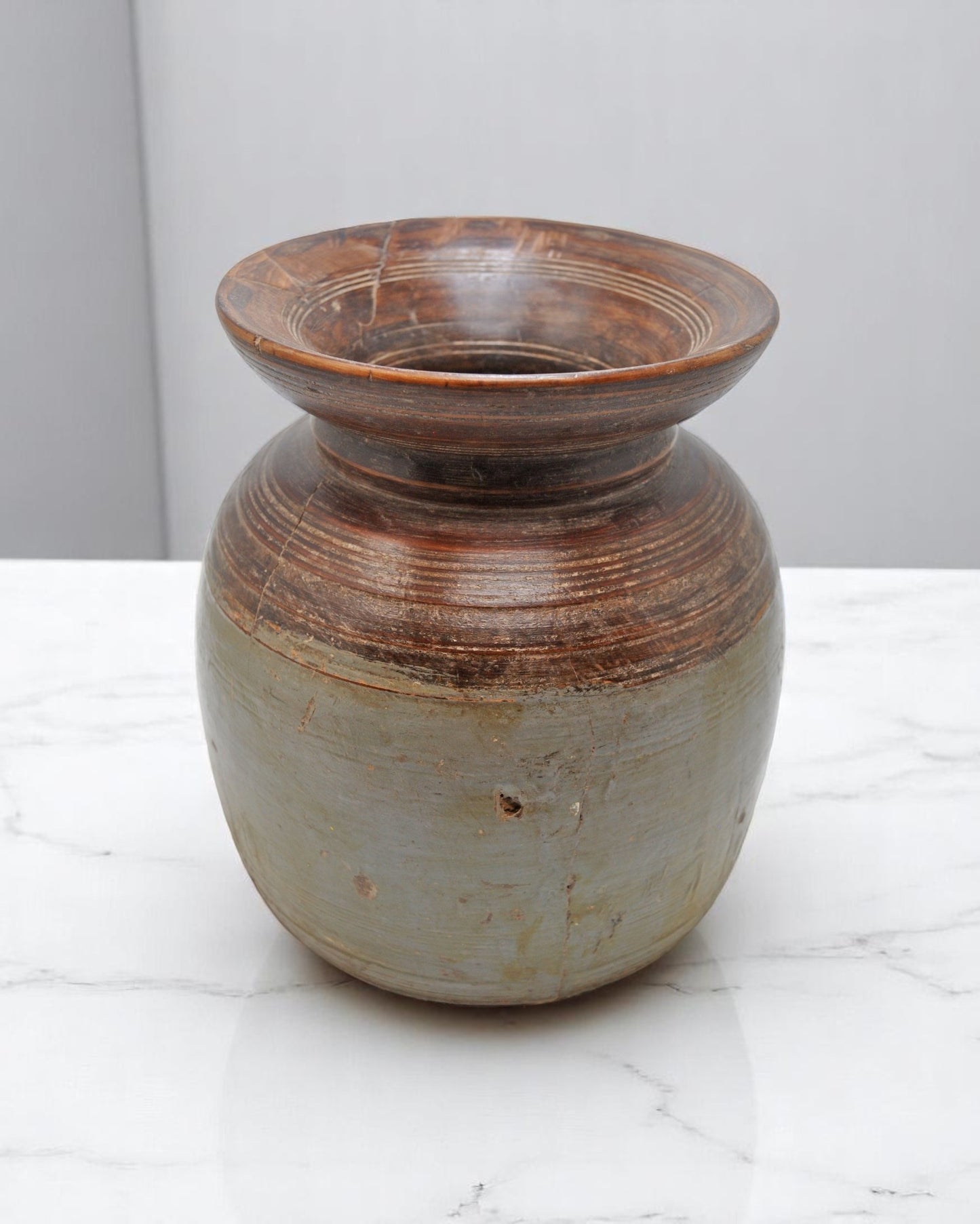 Antique Wooden Himalayan Water Storage Matka Pot Original Old Hand Carved