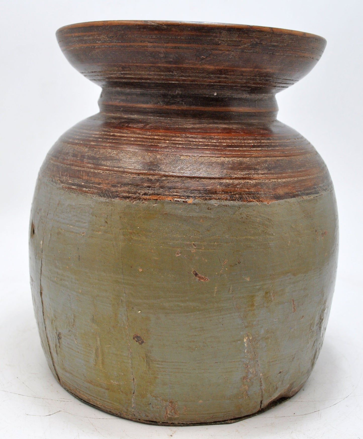 Antique Wooden Himalayan Water Storage Matka Pot Original Old Hand Carved