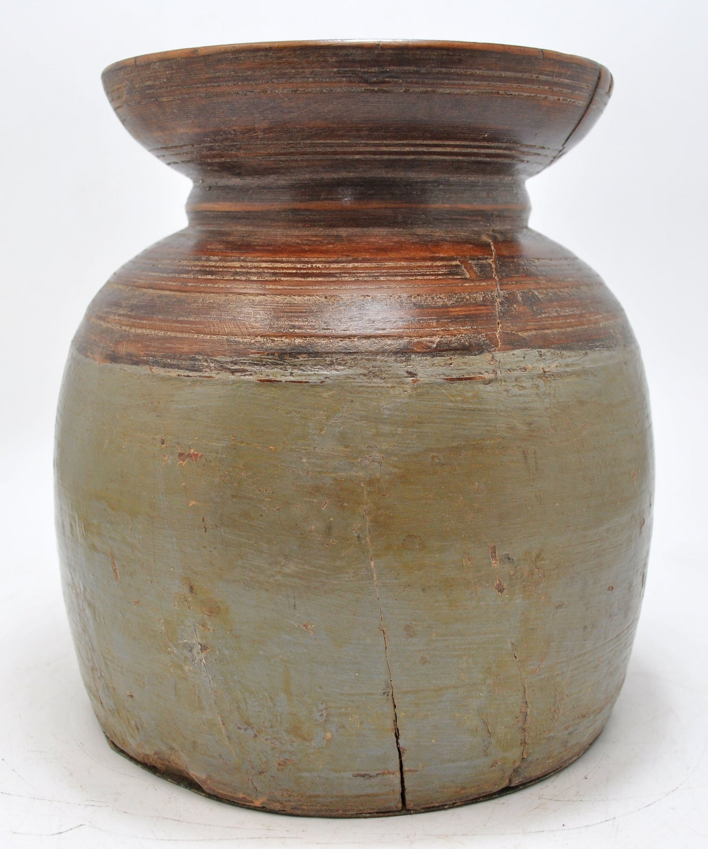 Antique Wooden Himalayan Water Storage Matka Pot Original Old Hand Carved