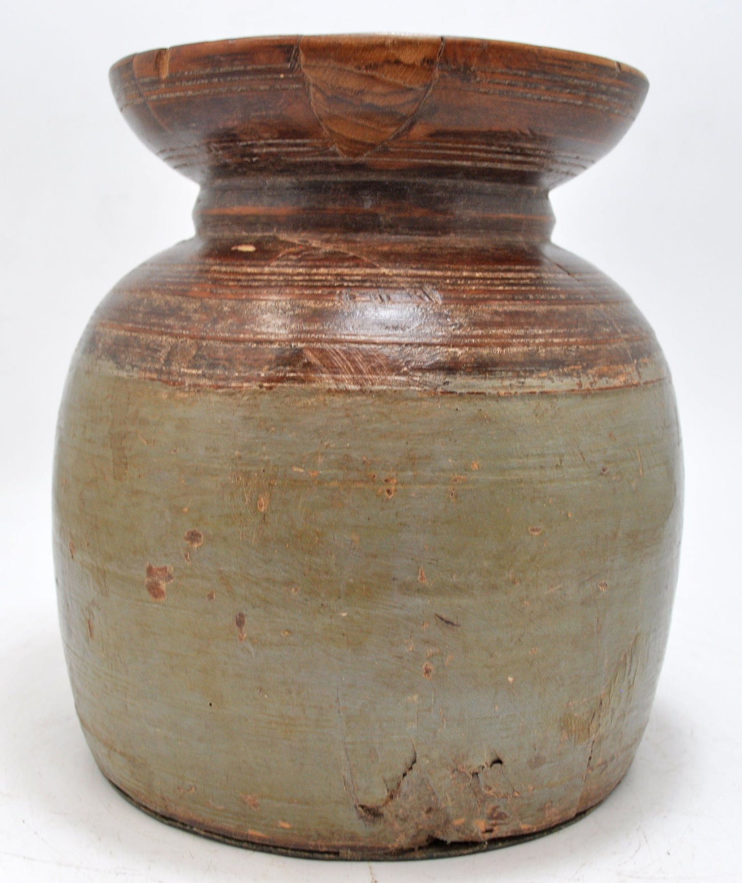 Antique Wooden Himalayan Water Storage Matka Pot Original Old Hand Carved