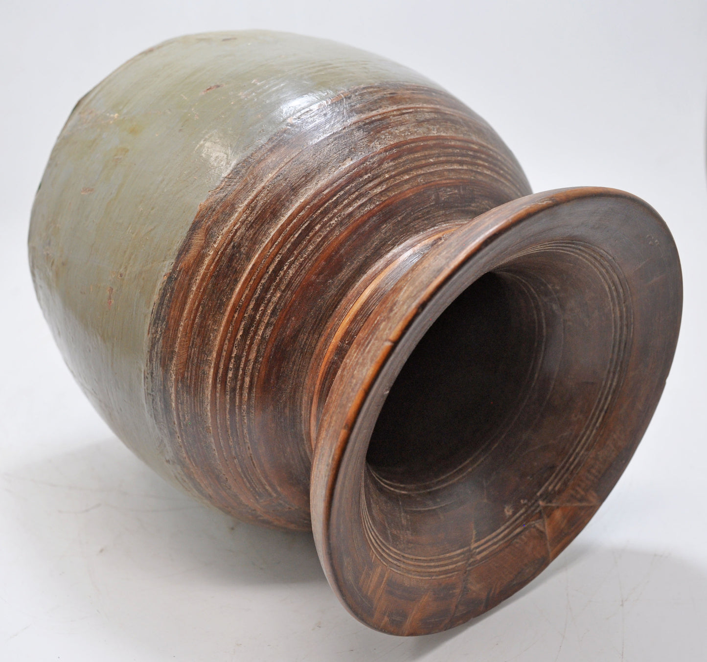 Antique Wooden Himalayan Water Storage Matka Pot Original Old Hand Carved