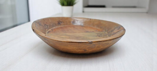 Antique Wooden Dough Kneading Round Parat Bowl Original Old Hand Carved