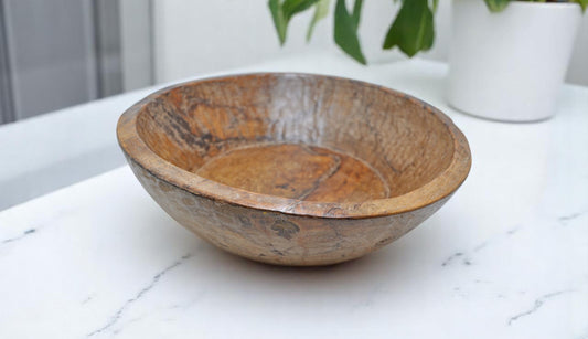 Antique Wooden Dough Kneading Round Parat Bowl Original Old Hand Carved