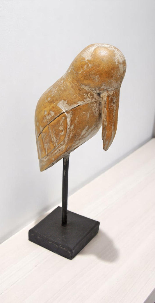 Vintage Wooden Bird Figurine on Stand Original Old Hand Carved