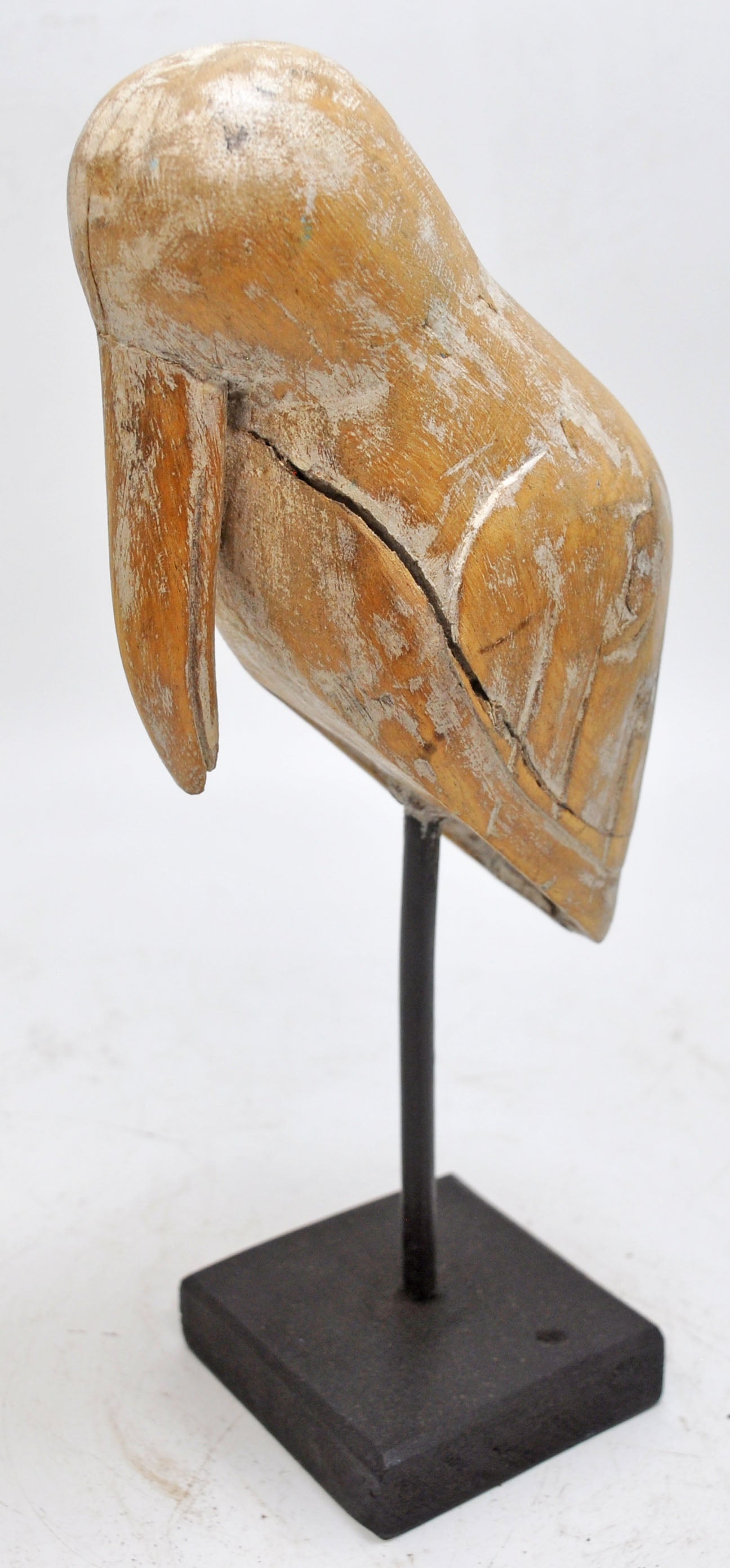 Vintage Wooden Bird Figurine on Stand Original Old Hand Carved