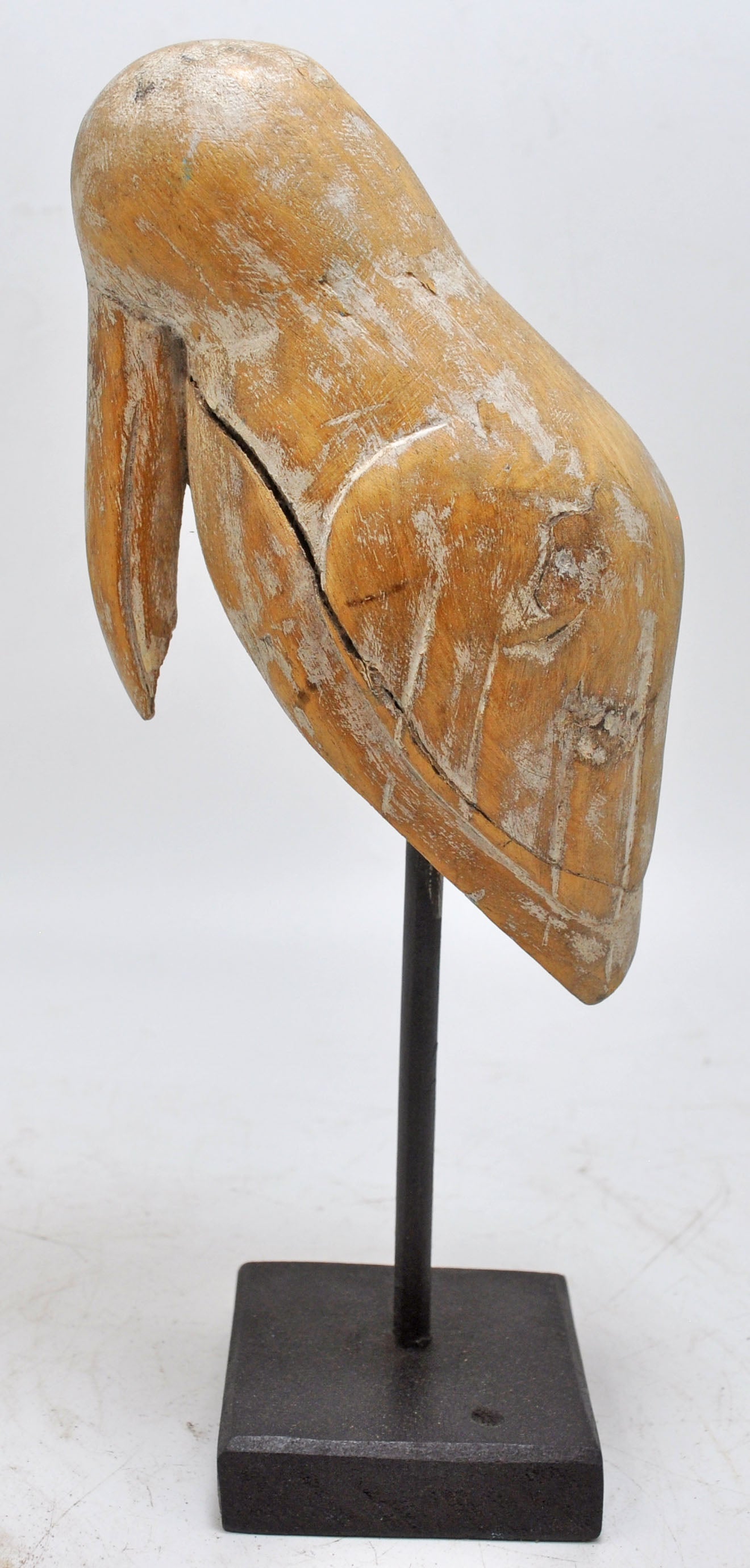 Vintage Wooden Bird Figurine on Stand Original Old Hand Carved