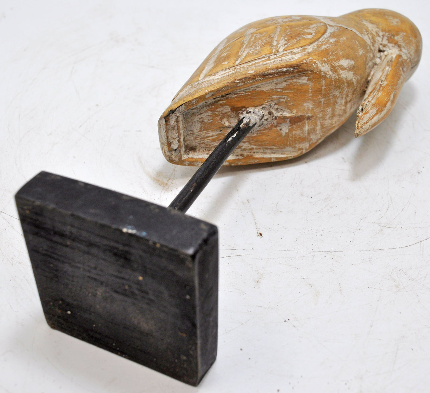Vintage Wooden Bird Figurine on Stand Original Old Hand Carved
