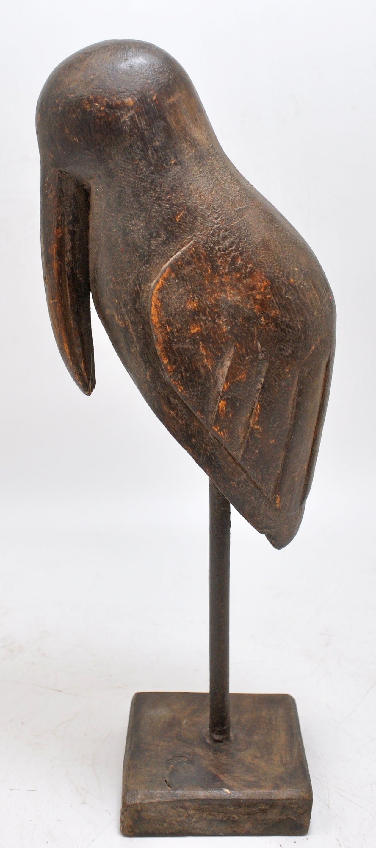 Vintage Wooden Bird Figurine on Stand Original Old Hand Carved