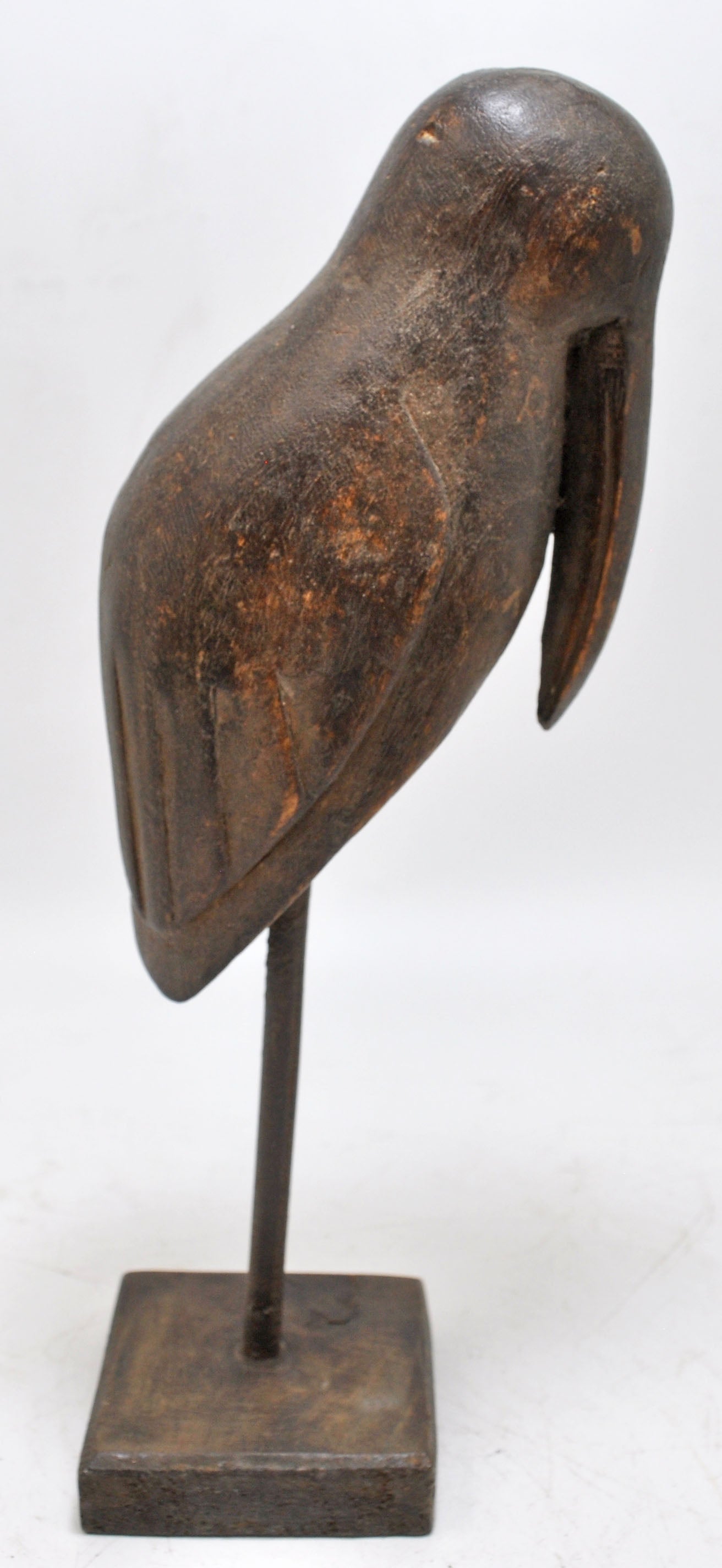 Vintage Wooden Bird Figurine on Stand Original Old Hand Carved