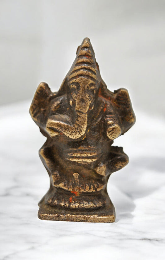 Antique Brass God Ganesha Idol Figurine Original Old Fine Hand Crafted Engraved