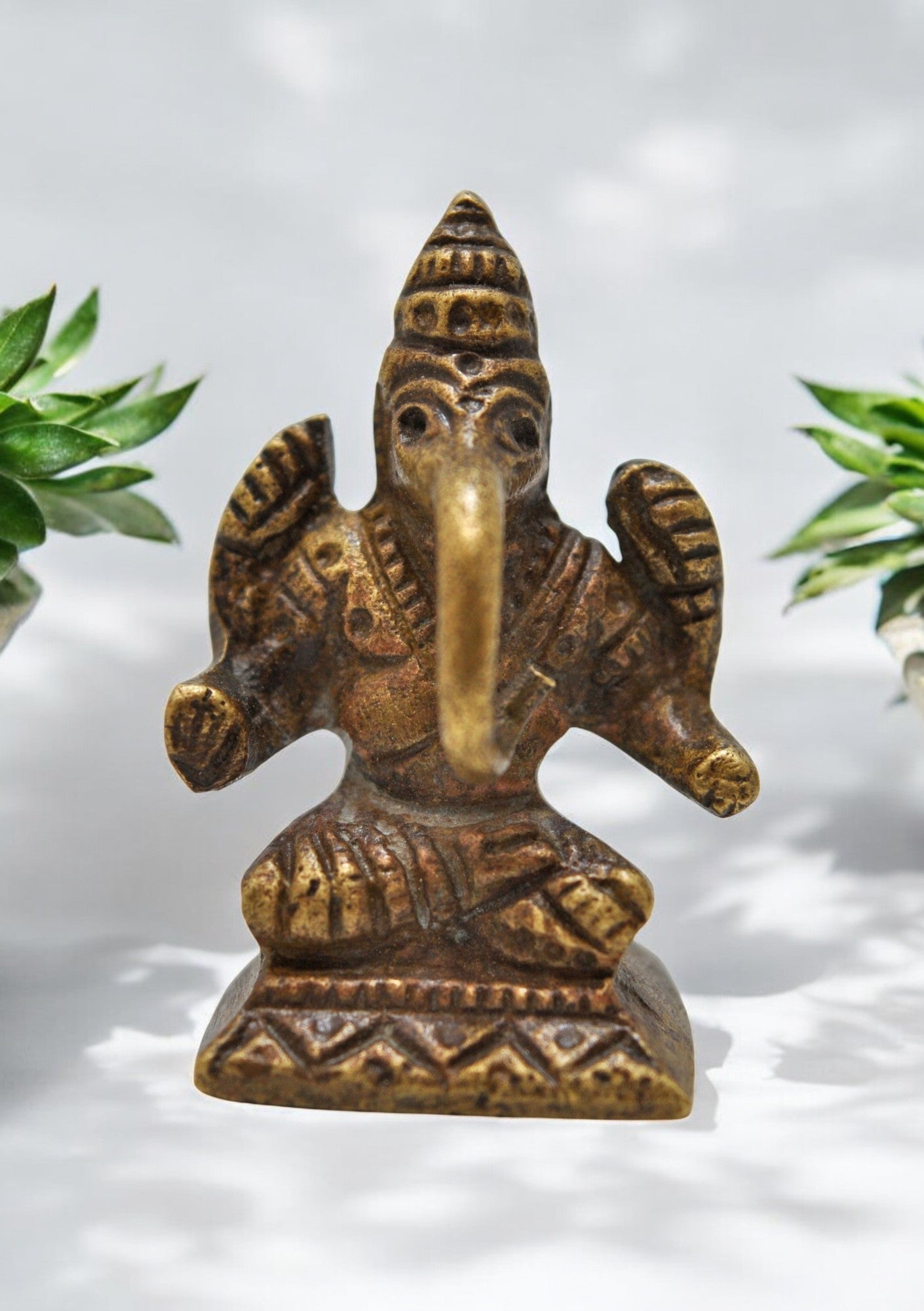 Antique Brass God Ganesha Idol Figurine Original Old Fine Hand Crafted Engraved