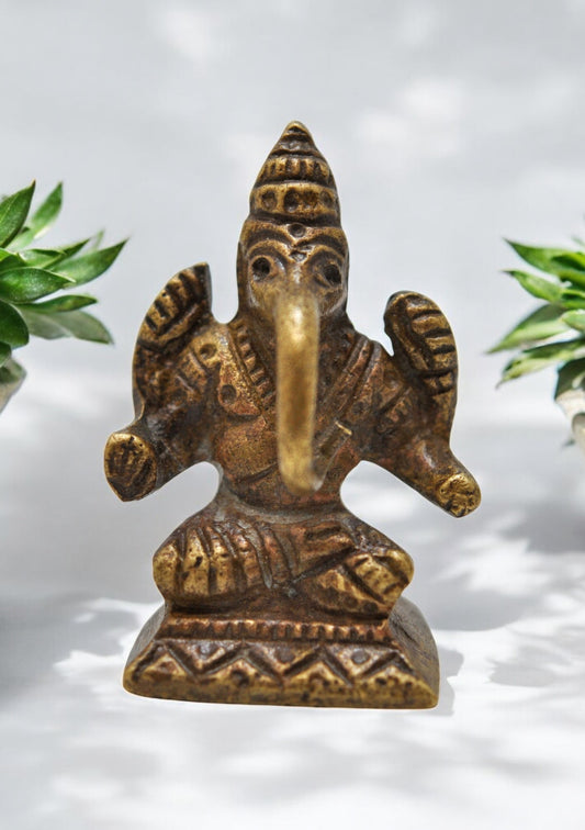 Antique Brass God Ganesha Idol Figurine Original Old Fine Hand Crafted Engraved