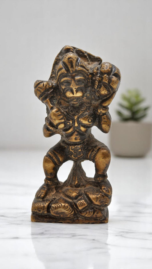 Antique Brass God Hanuman Idol Figurine Original Old Hand Crafted Fine Engraved