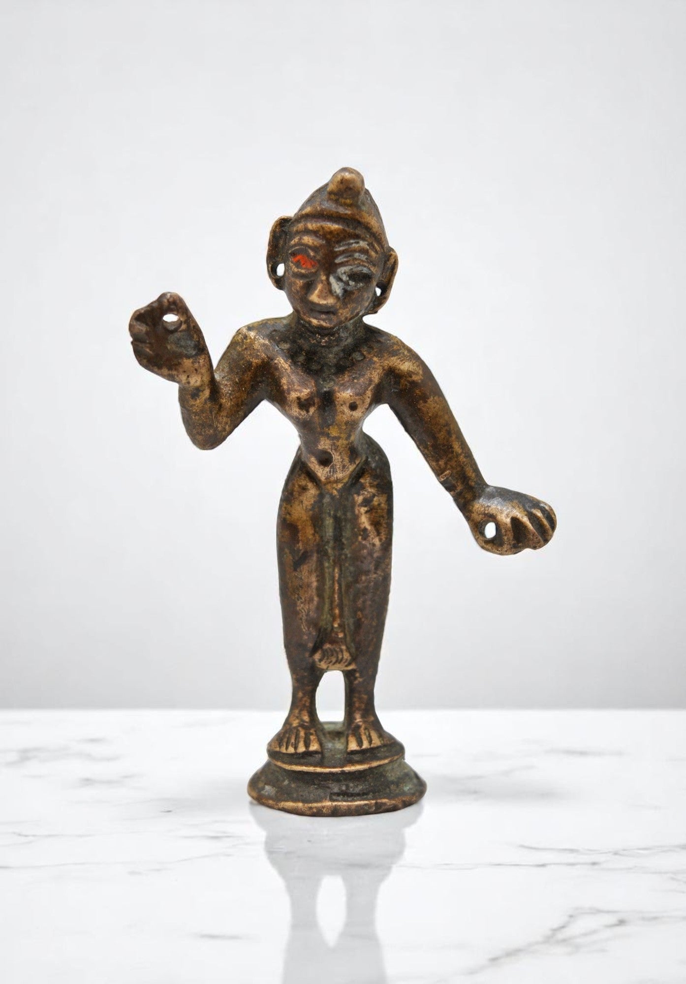 Antique Brass God Krishna Idol Figurine Original Old Fine Engraved