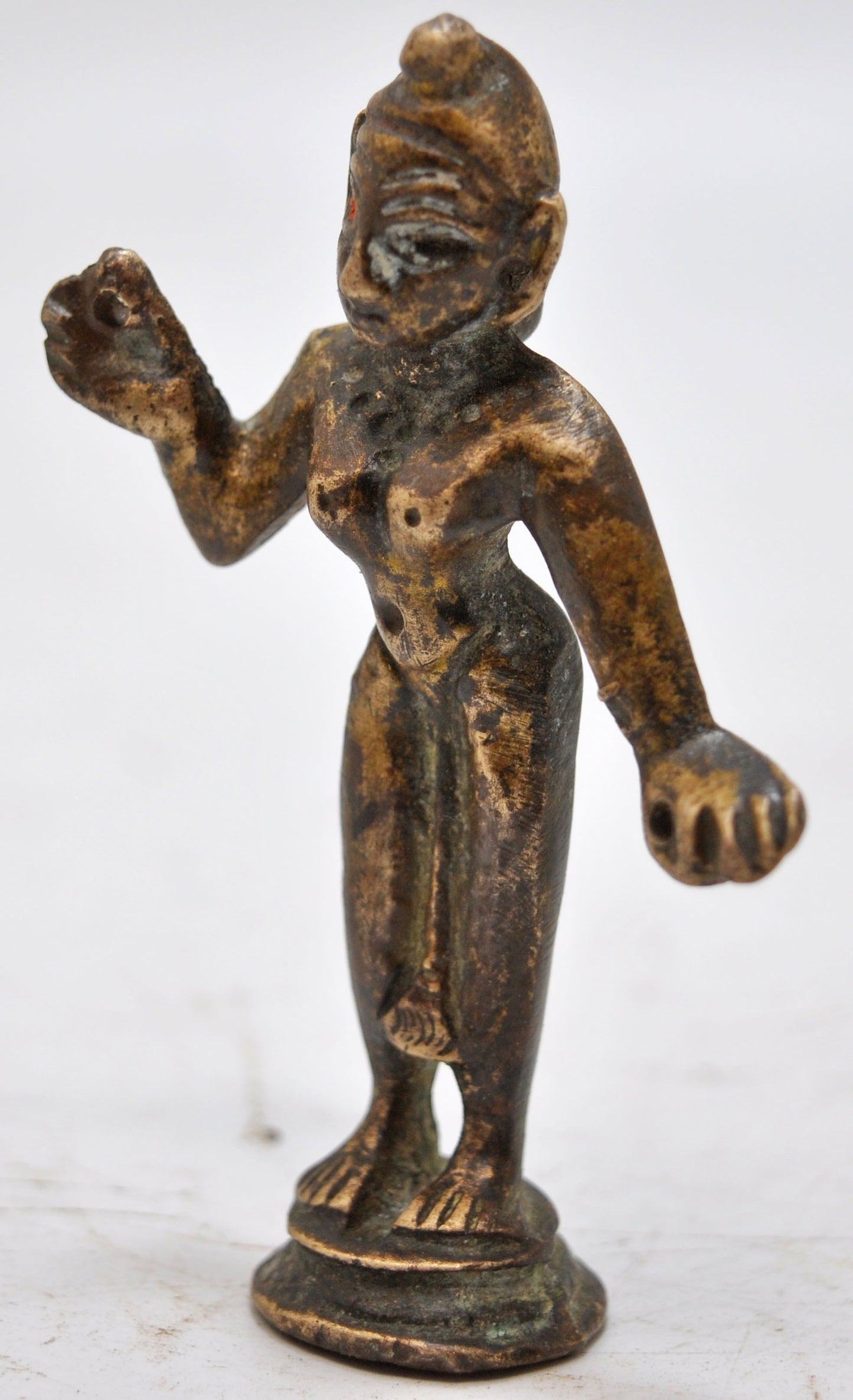 Antique Brass God Krishna Idol Figurine Original Old Fine Engraved