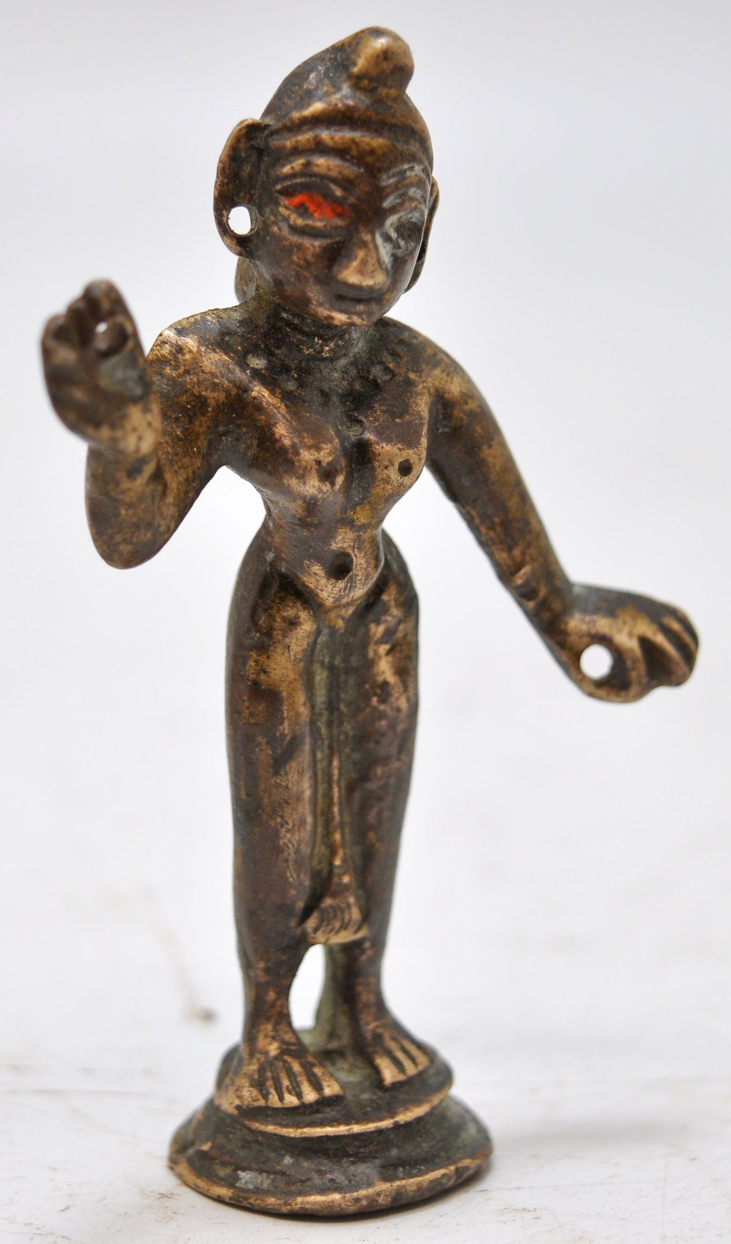 Antique Brass God Krishna Idol Figurine Original Old Fine Engraved