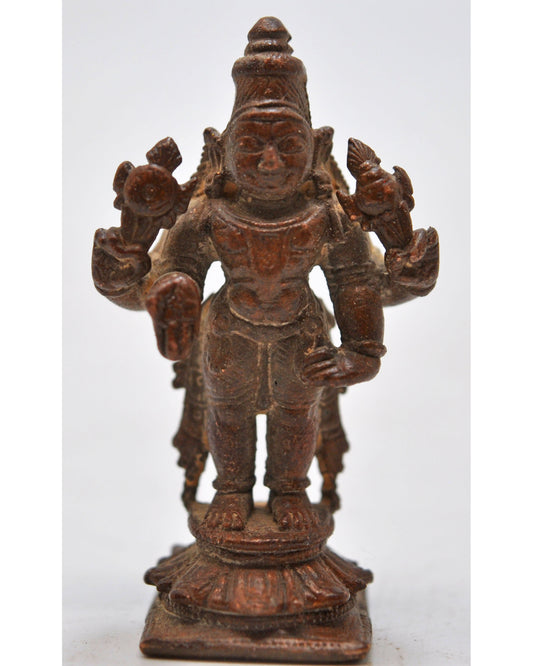 Antique Copper God Vishnu Idol Figurine Original Old Hand Crafted Fine Engraved