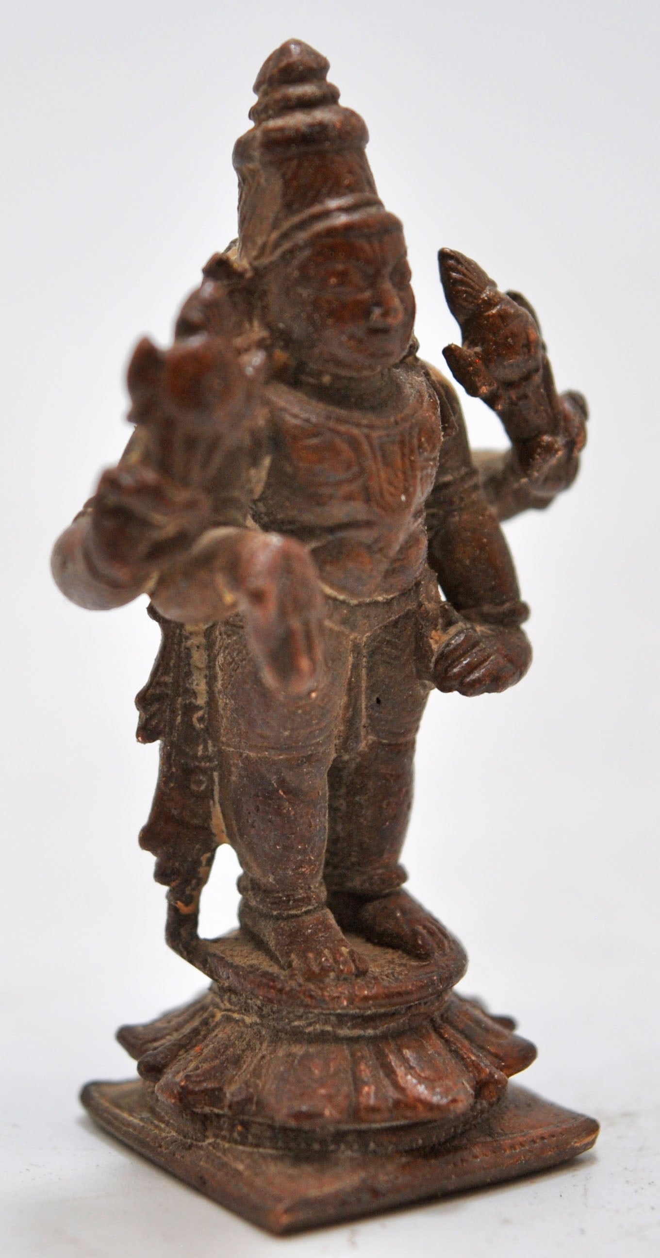 Antique Copper God Vishnu Idol Figurine Original Old Hand Crafted Fine Engraved