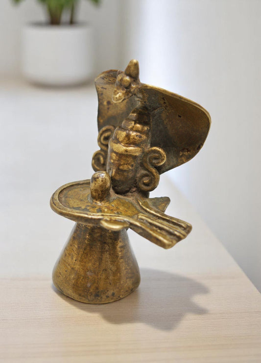 Antique Brass God Shiva Linga Idol Figurine Original Old Hand Crafted Engraved