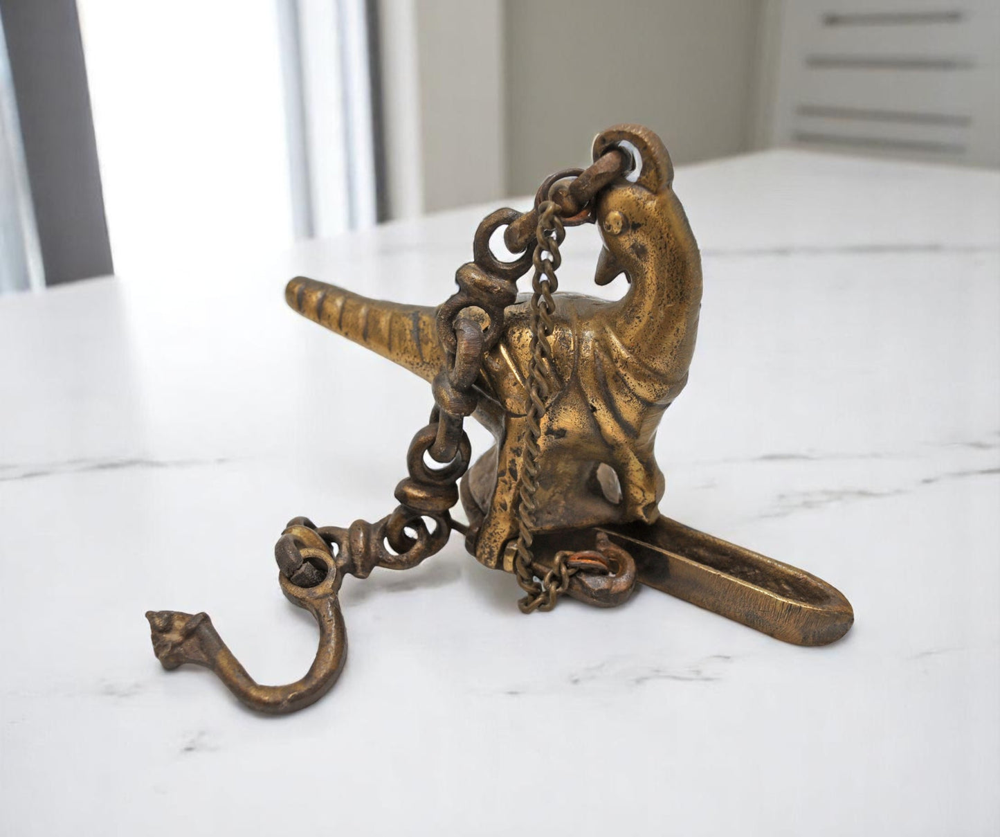 Antique Brass Bird Shape Hanging Diya Light Lamp Original Old Fine Engraved