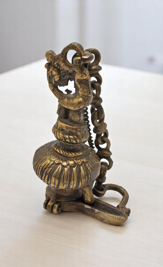 Antique Brass Bird Shape Hanging Diya Light Lamp Original Old Fine Engraved