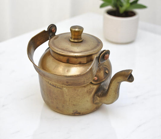 Vintage Brass Tea Kettle Pot Original Old Hand Crafted