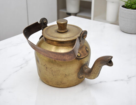Vintage Brass Tea Kettle Pot Original Old Hand Crafted
