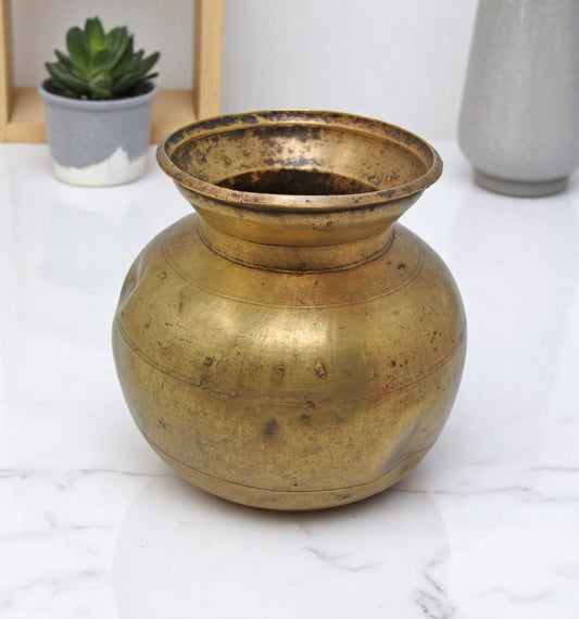 Vintage Brass Water Drinking Lota Pot Original Old Hand Carved