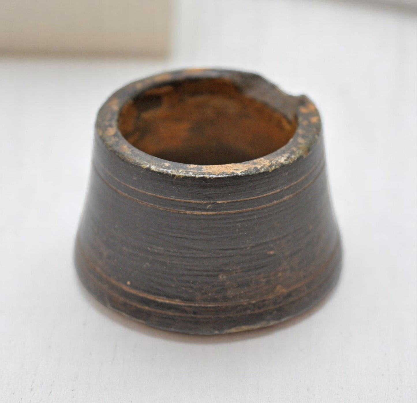 Antique Black Stone Small Round Bowl Original Old Hand Carved