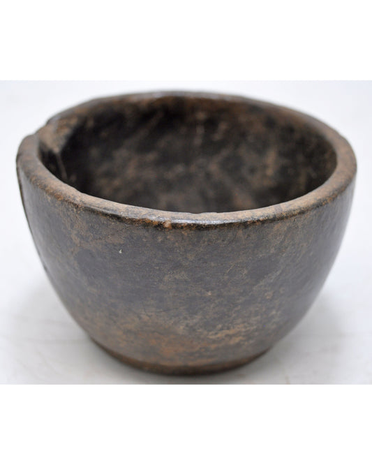 Antique Black Stone Small Round Bowl Original Old Hand Carved