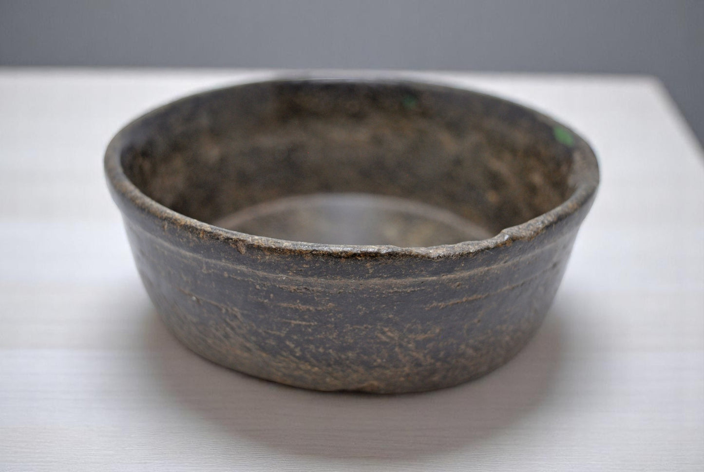 Antique Black Stone Small Round Bowl Original Old Hand Carved