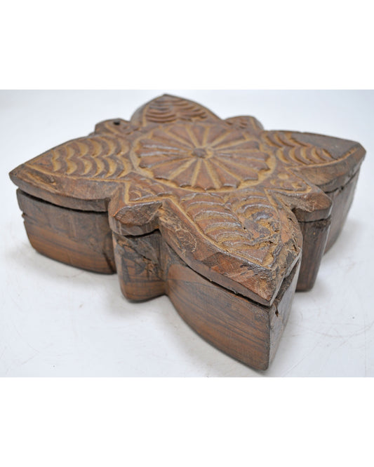Antique Wooden Kitchenware Spice Box Original Old Hand Carved Large Heavy