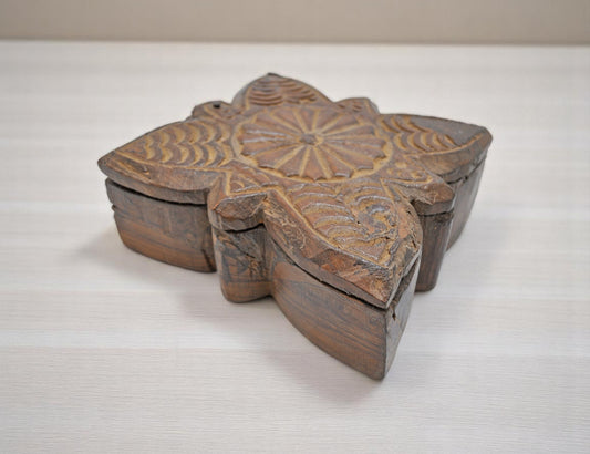 Antique Wooden Kitchenware Spice Box Original Old Hand Carved Large Heavy