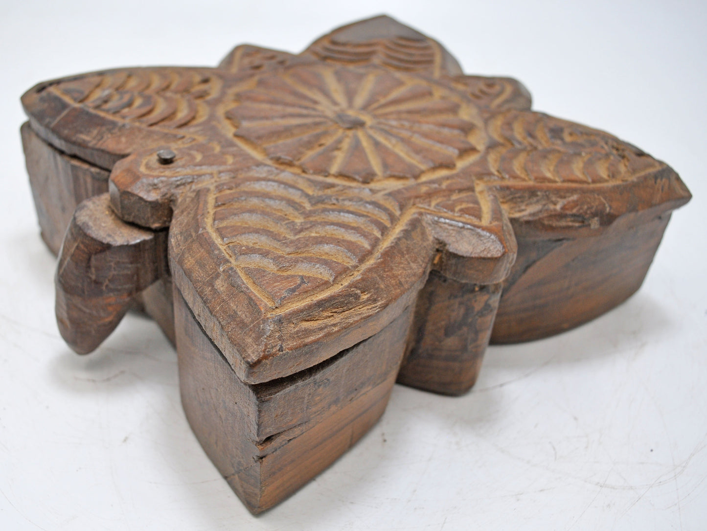 Antique Wooden Kitchenware Spice Box Original Old Hand Carved Large Heavy