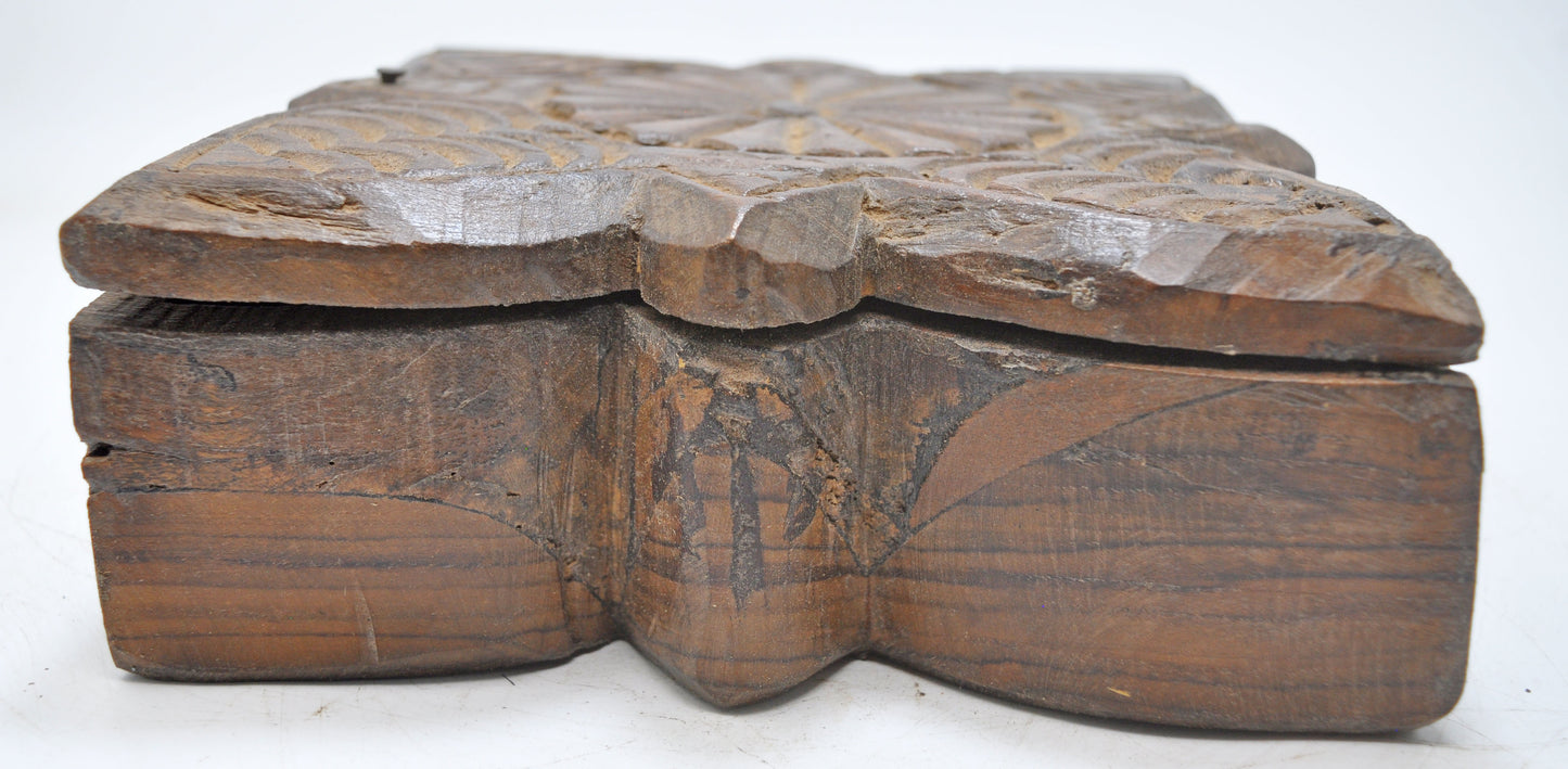 Antique Wooden Kitchenware Spice Box Original Old Hand Carved Large Heavy