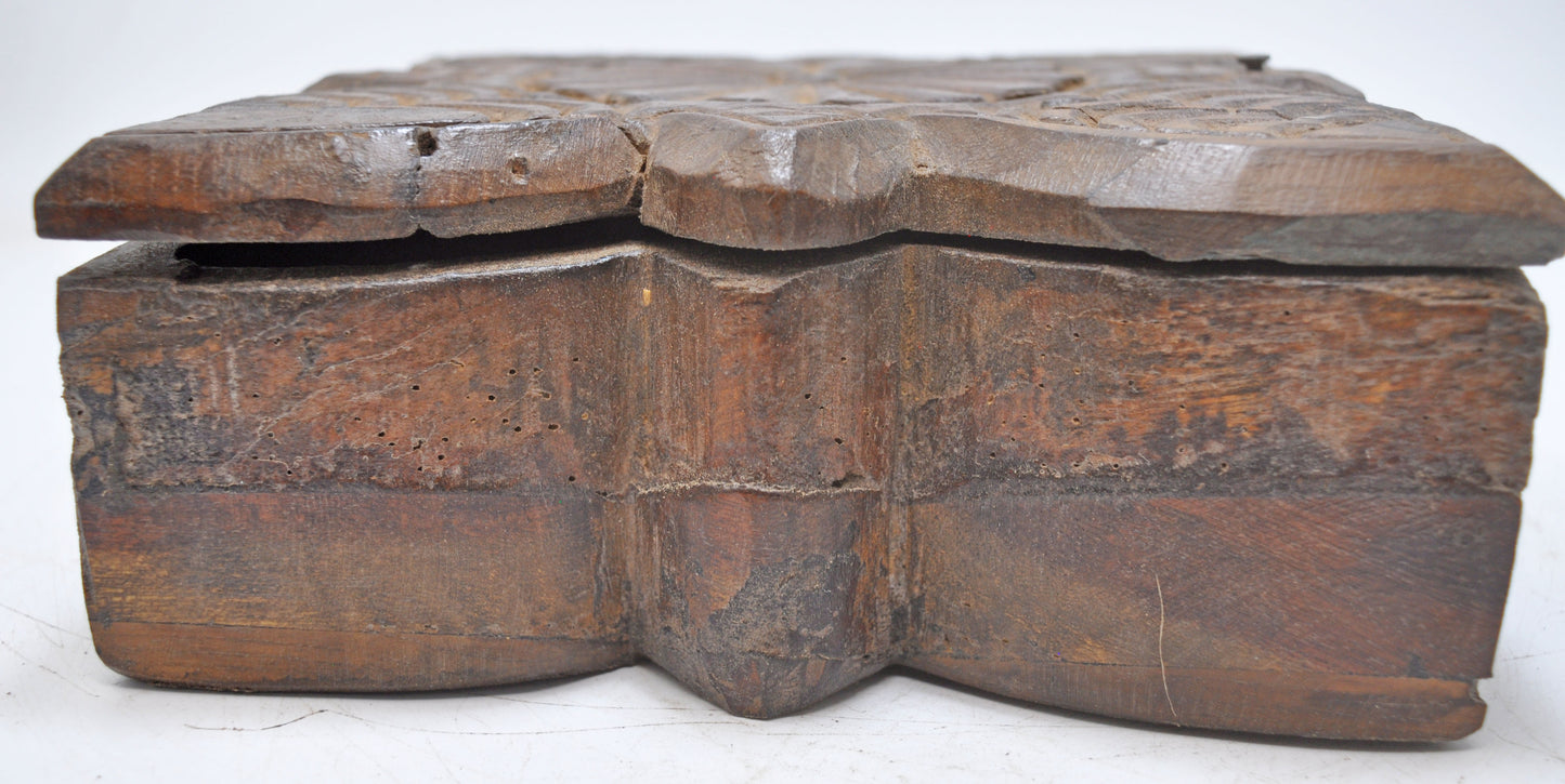 Antique Wooden Kitchenware Spice Box Original Old Hand Carved Large Heavy
