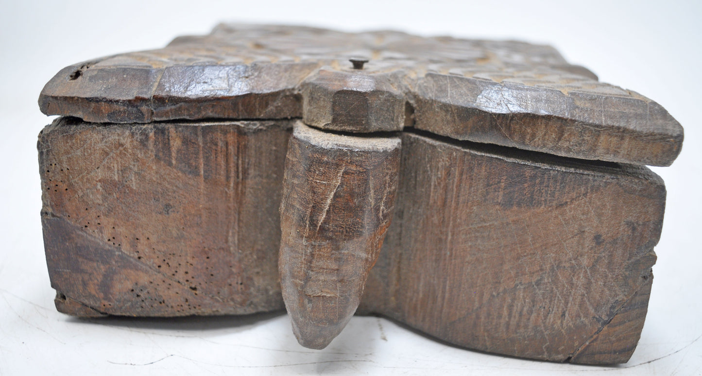 Antique Wooden Kitchenware Spice Box Original Old Hand Carved Large Heavy