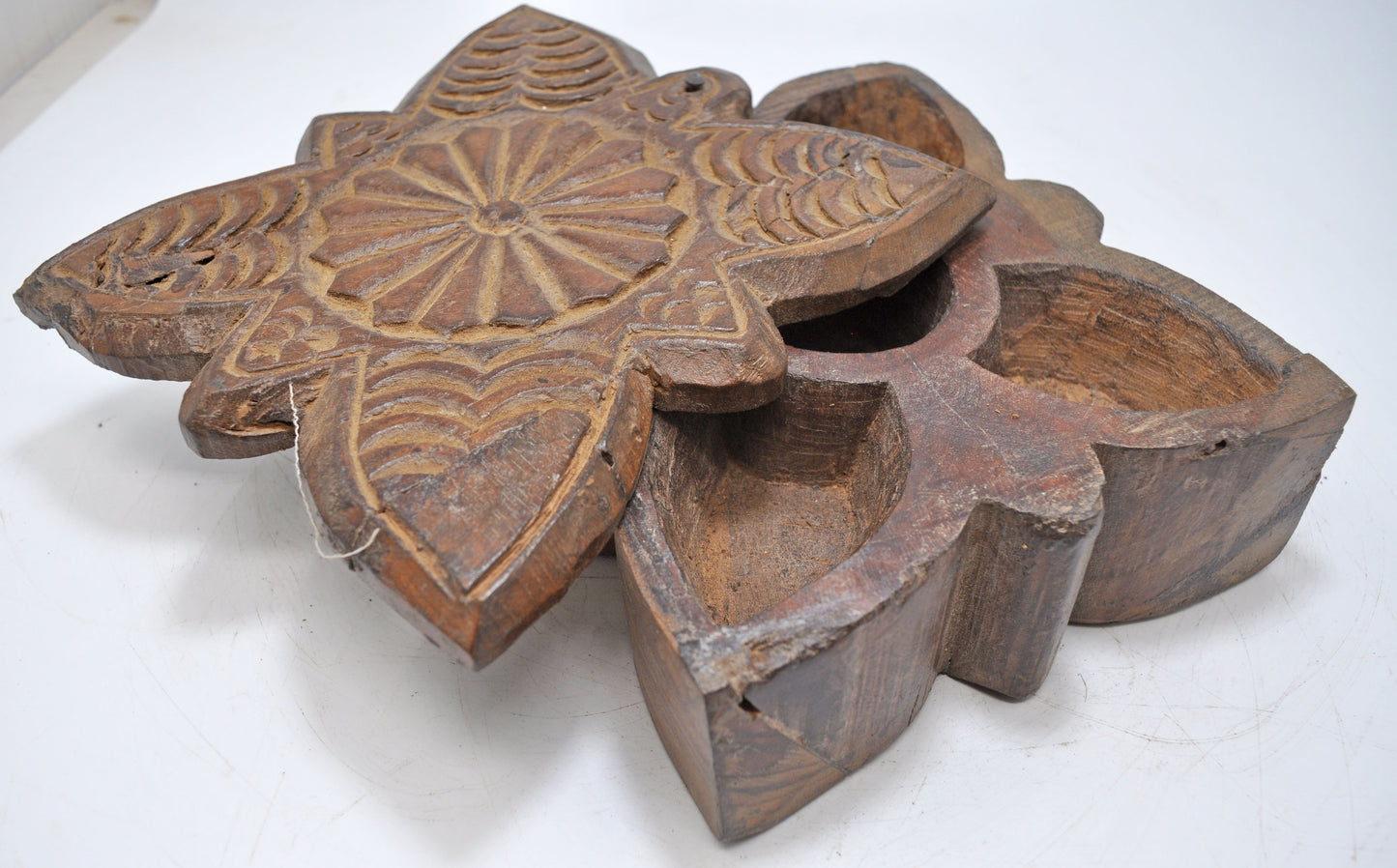 Antique Wooden Kitchenware Spice Box Original Old Hand Carved Large Heavy