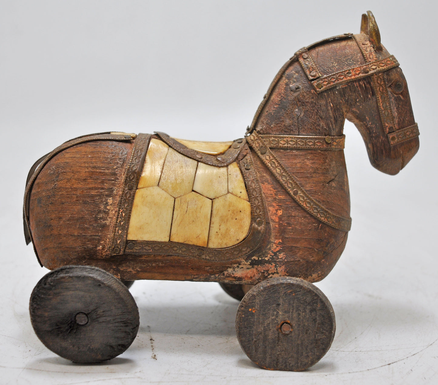 Vintage Wooden Horse on Wheels Figurine Original Old Hand Carved