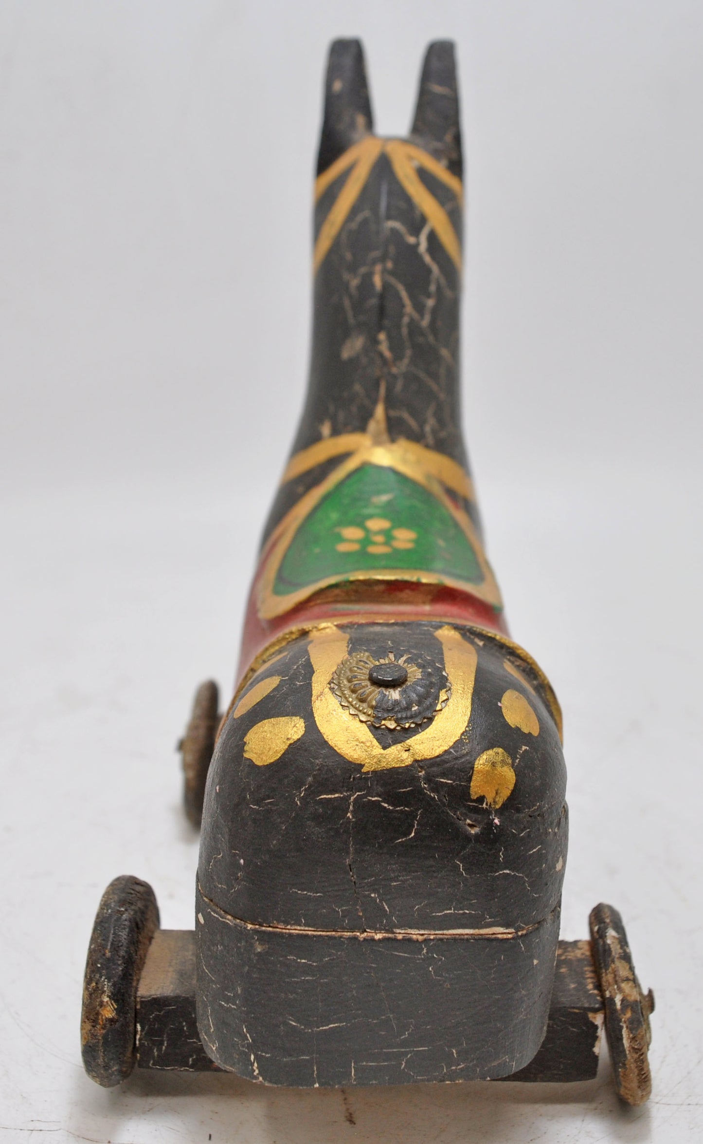 Hand Carved Wooden Horse on Wheels Figurine Spice Box Fine Hand Painted