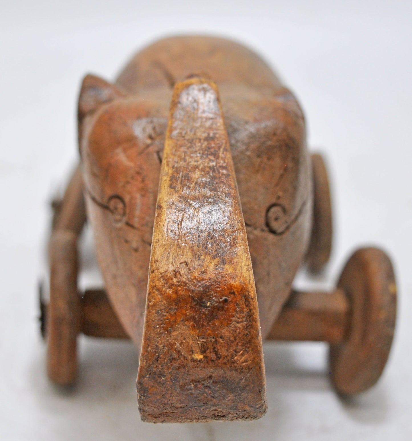 Vintage Wooden Elephant on Wheels Figurine Spice Box Original Old Hand Carved