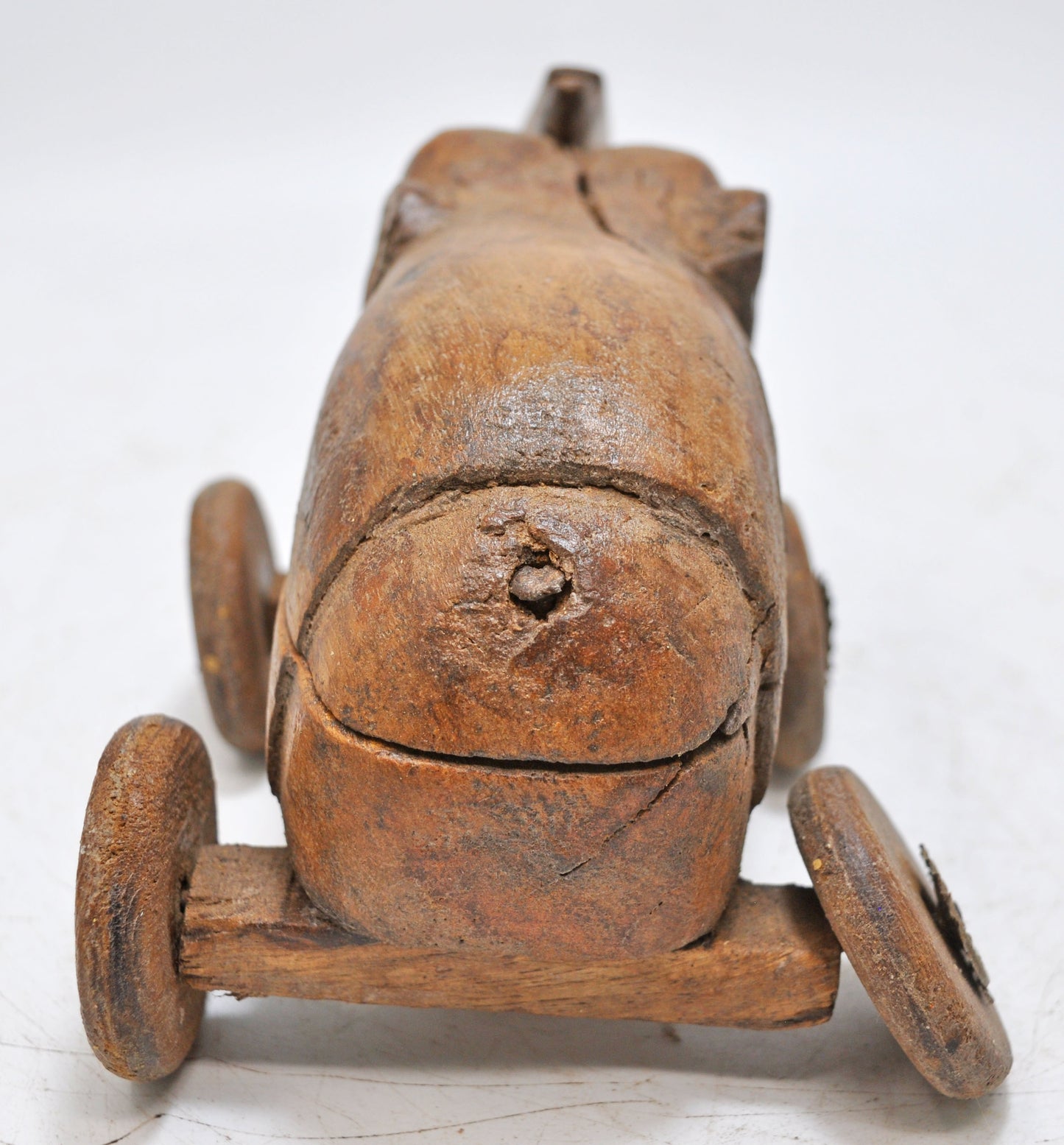 Vintage Wooden Elephant on Wheels Figurine Spice Box Original Old Hand Carved