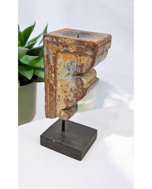 Antique Wooden Architectural Bracket Candle Holder Stand Original Old Hand Carved