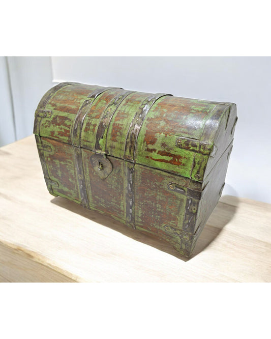 Vintage Wooden Half Round Top Storage Box Original Old Hand Crafted