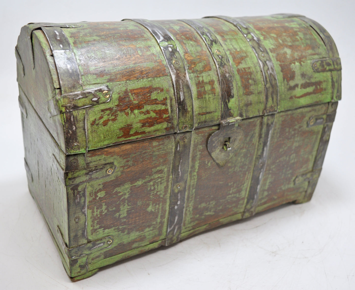 Vintage Wooden Half Round Top Storage Box Original Old Hand Crafted