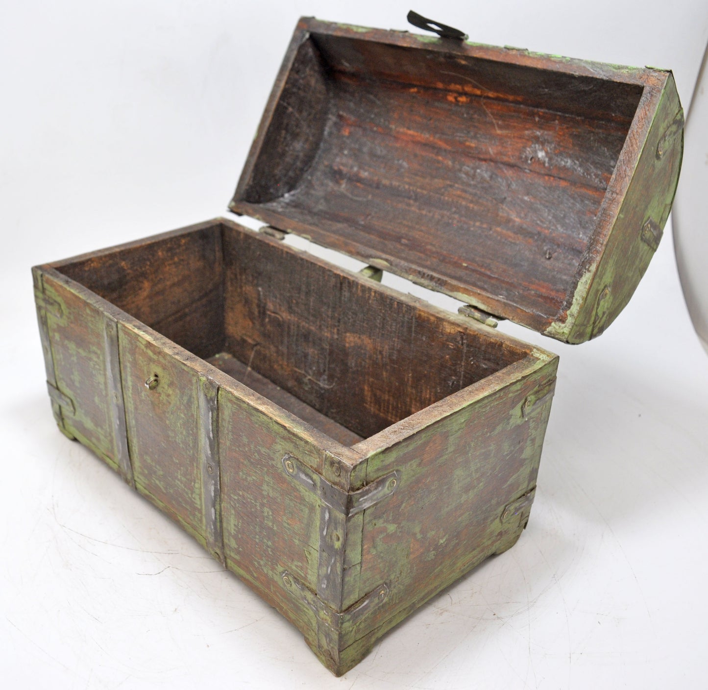 Vintage Wooden Half Round Top Storage Box Original Old Hand Crafted