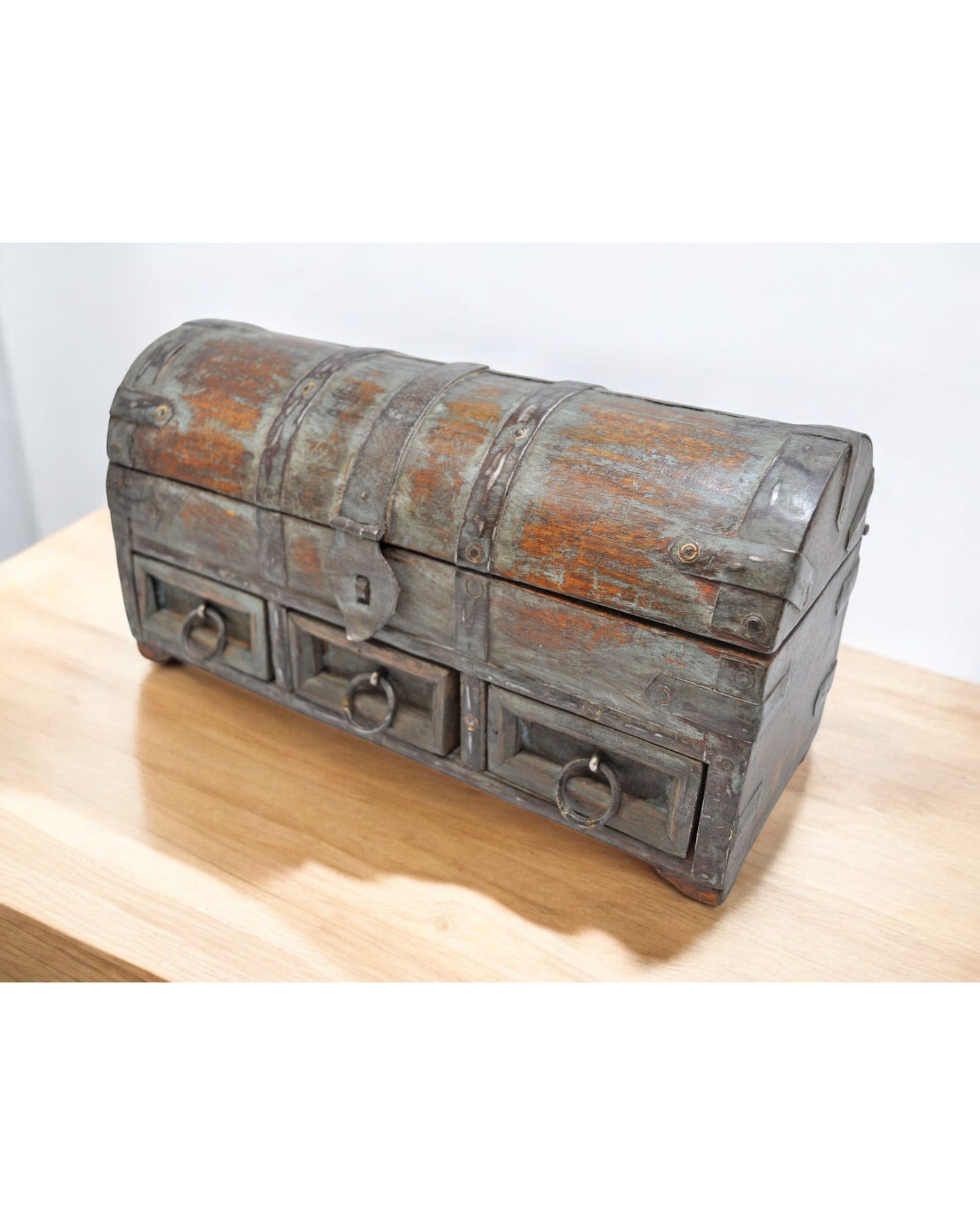 Vintage Wooden Half Round Top Storage Box Original Old Hand Crafted