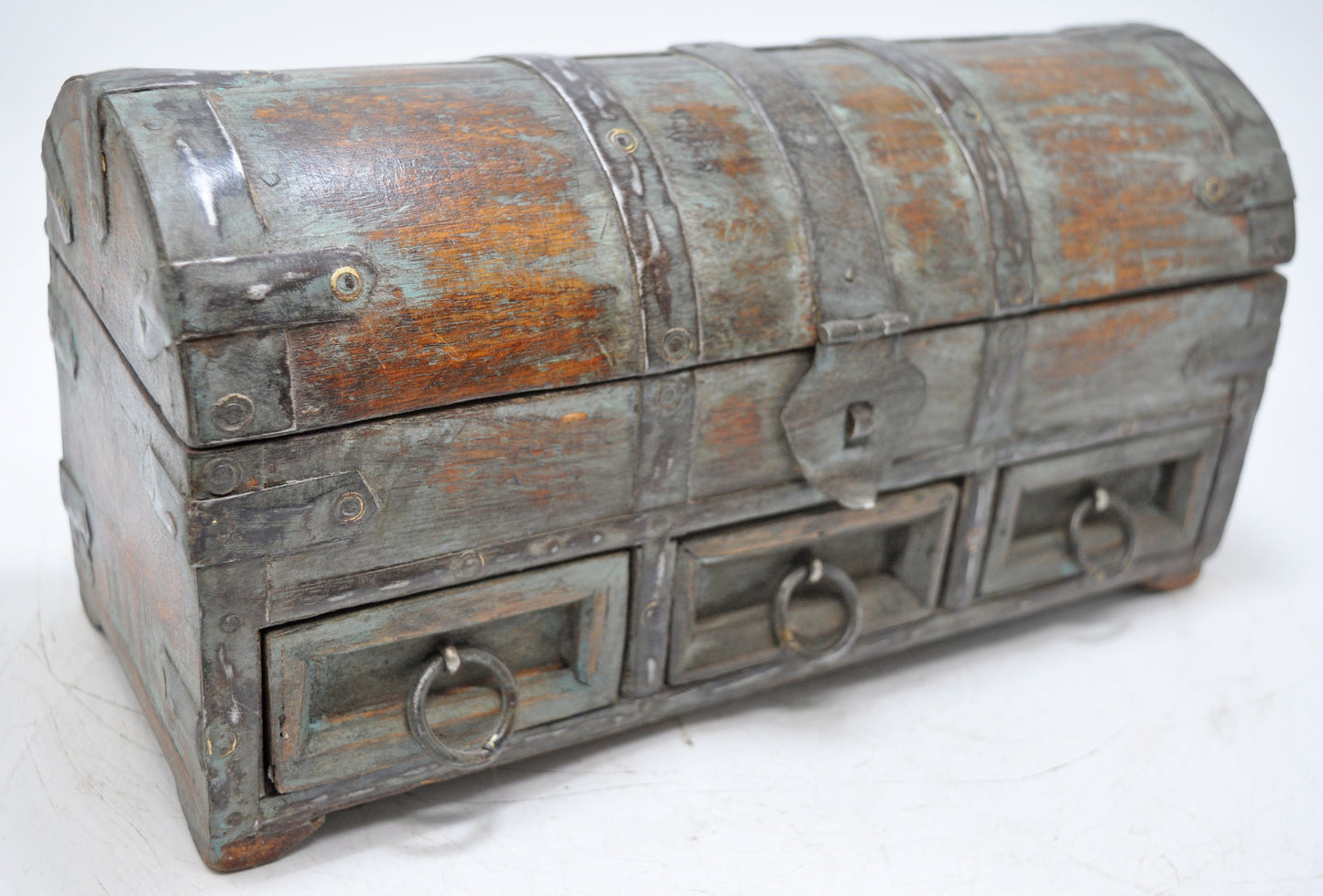 Vintage Wooden Half Round Top Storage Box Original Old Hand Crafted